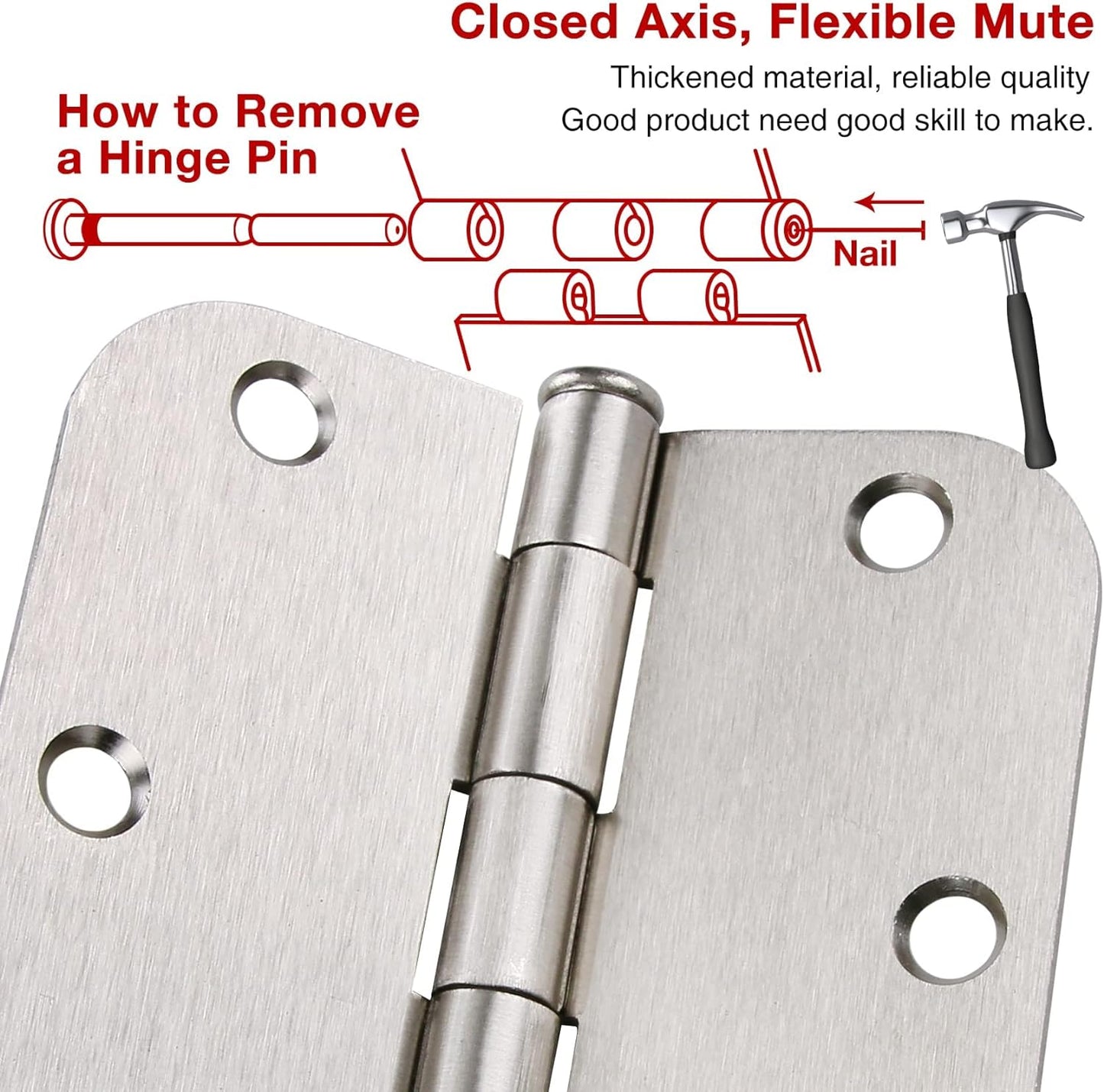 18 Pack Rounded Brushed Nickel Door Hinges 3-1/2" x 3.5 Inch 5/8 Radius for Interior Doors 3 ½ Inch Heavy Duty Hardware Fittings No Squeak House Villa Cando Loft Home Room Ironmongery Satin Sliver