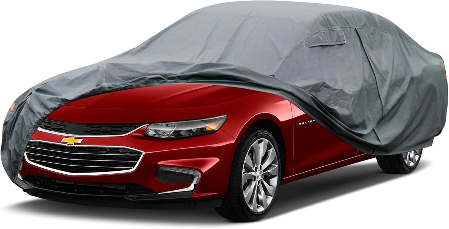 16 Layers Car Cover Waterproof All Weather, Heavy Duty Full Exterior Cover Universal Fit Coupe Pontiac Firebird/Trans Am, Chevy Malibu/Chevelle, Dodge Charger, Hyundai Genesis, Jaguar XJ etc.
