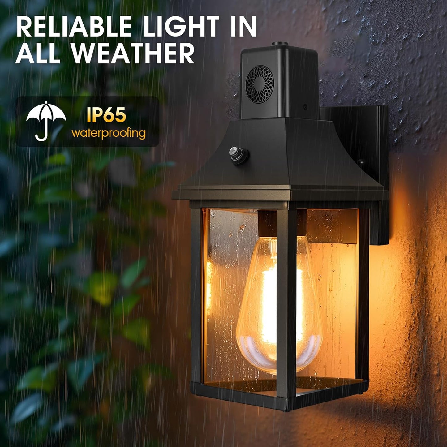 2PACK Bluetooth Speaker Outdoor Wall Lights - Porch Lights Outdoor with Dusk to Dawn Sensor, Waterproof Exterior Lighting Fixtures for House, Garage, Front Door, E26, Black