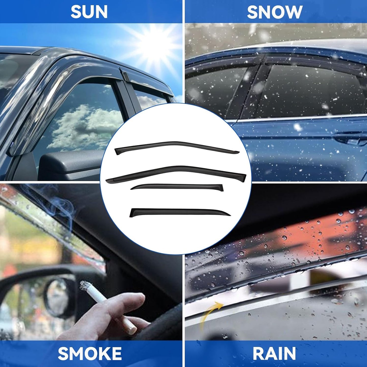 4pcs Front+Rear Smoke Tint Sun/Rain Guard Outside Mount Tape-On Vent Window Visors Compatible with 99-05 Grand Vitara 99-04 Tracker