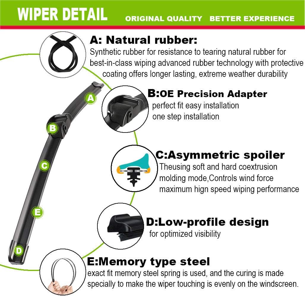 2 Wipers Factory Replacement For VW Touareg Porsche Cayenne 2008-2016 Original Equipment Windshield Wiper Blades Set - 26"+26" Side Lock (Set of 2) Not for J HOOK