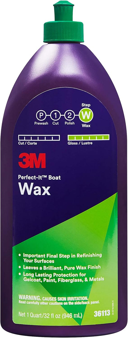 3M Perfect-It Boat Wax, 36113, 1 Quart, Contains Carnauba Wax, Protects against Weather and Oxidation, For Boats and RVs