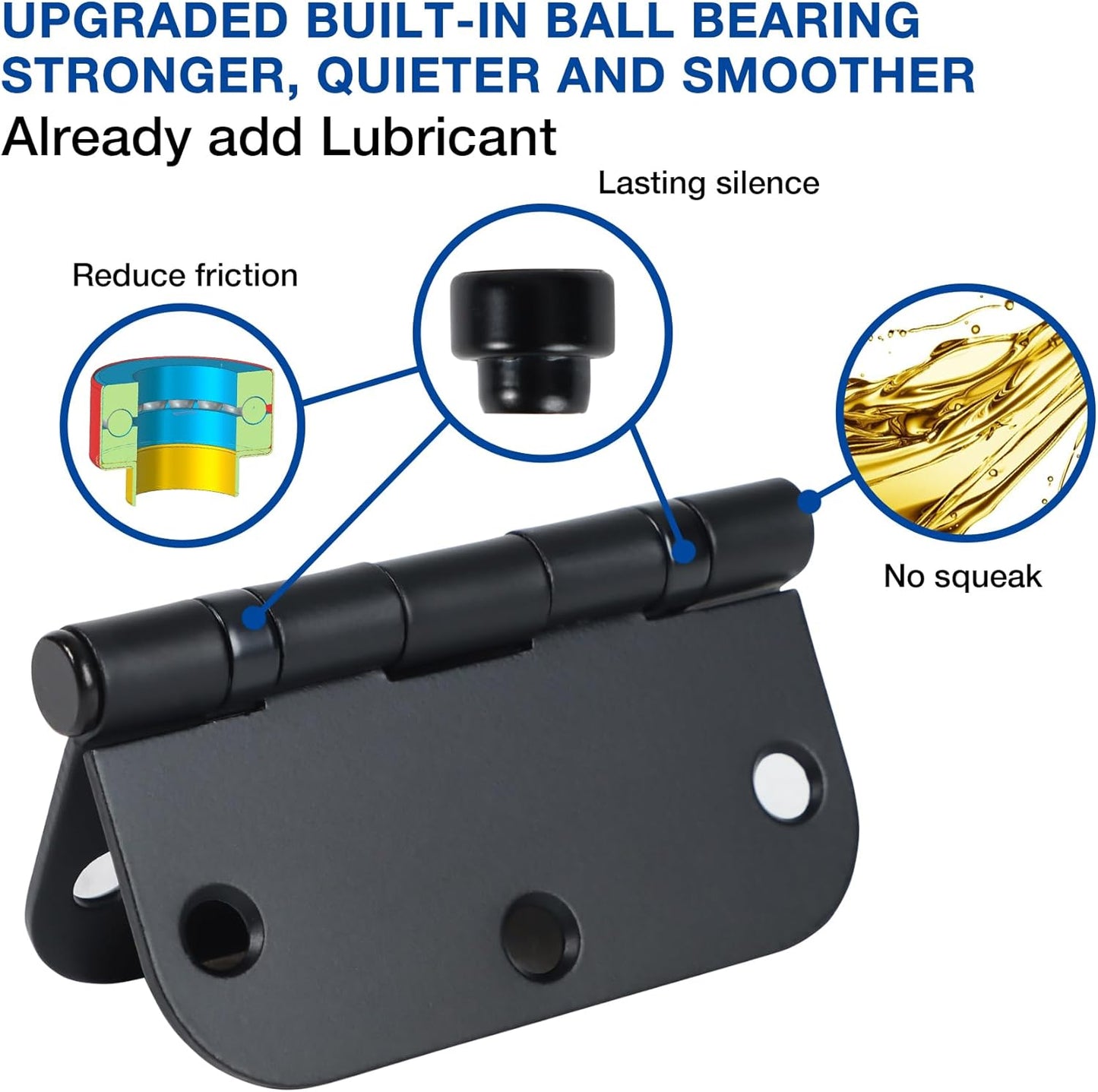 24 Pack Ball Bearing Door Hinges Matte Black 3.5 Inch 5/8"Radius Rounded Squeak Free Interior 3-1/2"Flat Iron Bifold Standard Office Bedroom Indoor for Doors 3 ½" Hardware Home House Decor Essentials