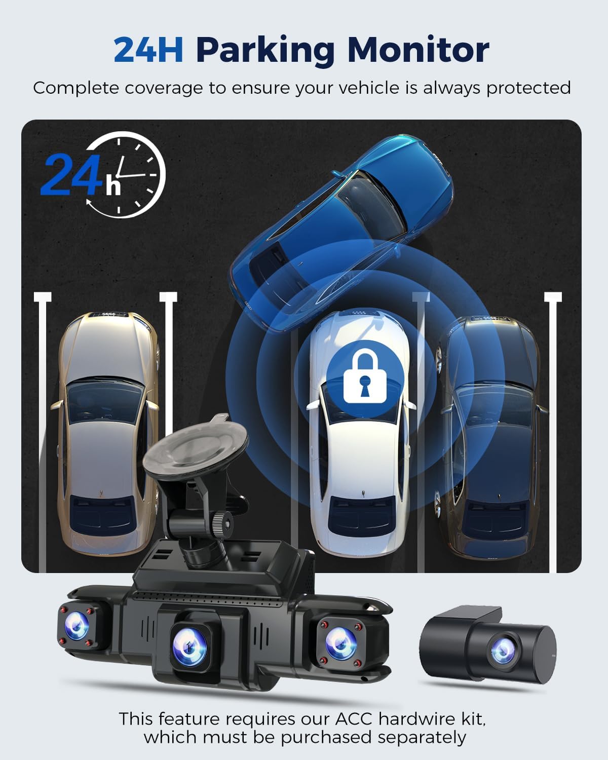 360 뷰 4 채널 대시 캠 전면 및 후면 왼쪽 오른쪽 내부 카메라, 자동차, GPS 및 5G 밴드 WiFi, 야간 시야, 160도 광각, WDR, 24H 주차 모드, 슈퍼 커패시터, 128GB 카드 포함