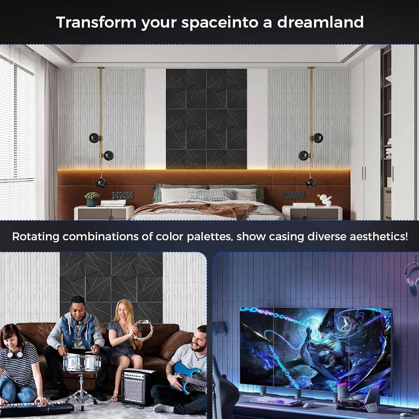 8 Pack Large Soundproof Wall Panels, 15.7 x 15.7 x 0.47 in Sound Proof Foam Panels for Walls, 1.2lb/ft³ High Density, Thicker 0.47in, Acoustic Panels, Sound Dampening Panels Gray