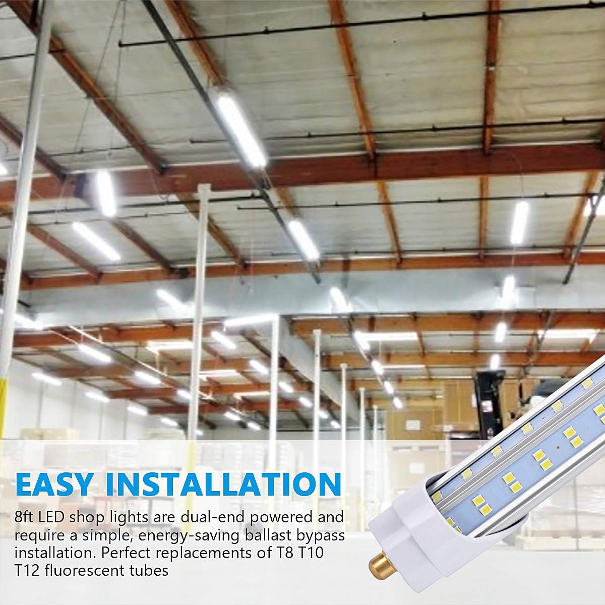 4 Pack, 120W 8ft Led Bulbs, 19500lm 6000k 8' Led Bulb, V Shaped Clear Cover T8 Led Tube Lights 8ft, T8 Led Bulbs 8 Foot, 8' Led Replacement for T8 T10 T12 F96t12 Fluorescent Tubes