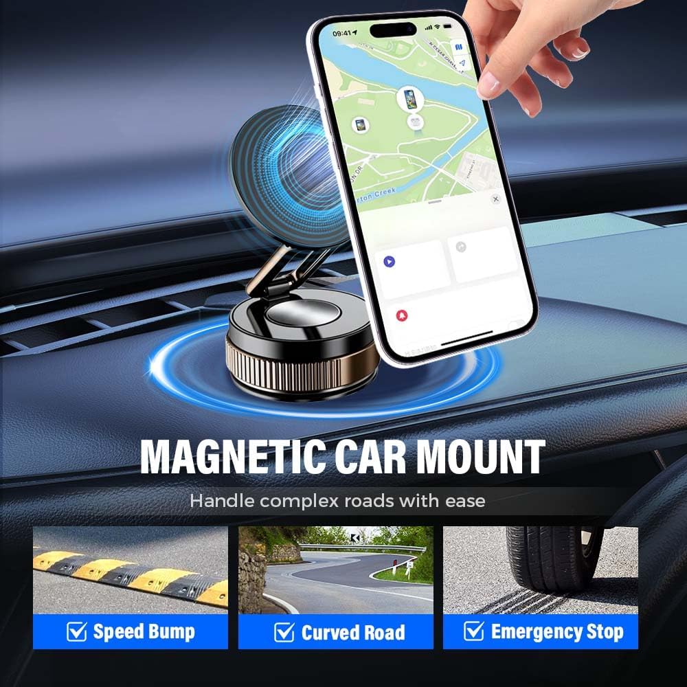 360° Adjustable Vacuum Magnetic Phone Holder, 2025 Strong Suction Portable Magnetic Car Phone Stand,Universal Magnetic Phone Mount for Cars/Gyms/Mirrors/Smooth Surface (Black)