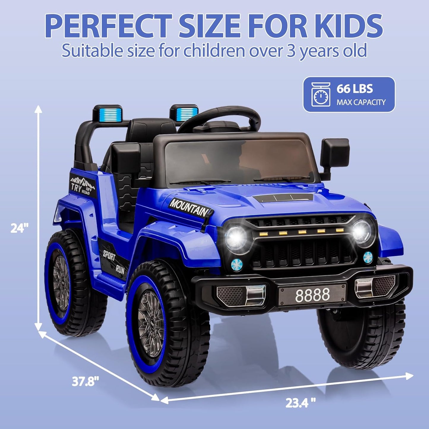 12V Kids Ride on Truck Car, 4 Wheeler Electric Vehicles with Remote Control, Spring Suspension, 3 Speeds, LED Lights, Music, MP3, Battery Powered Ride on Toy Gift for Boys Girls, Dark Blue
