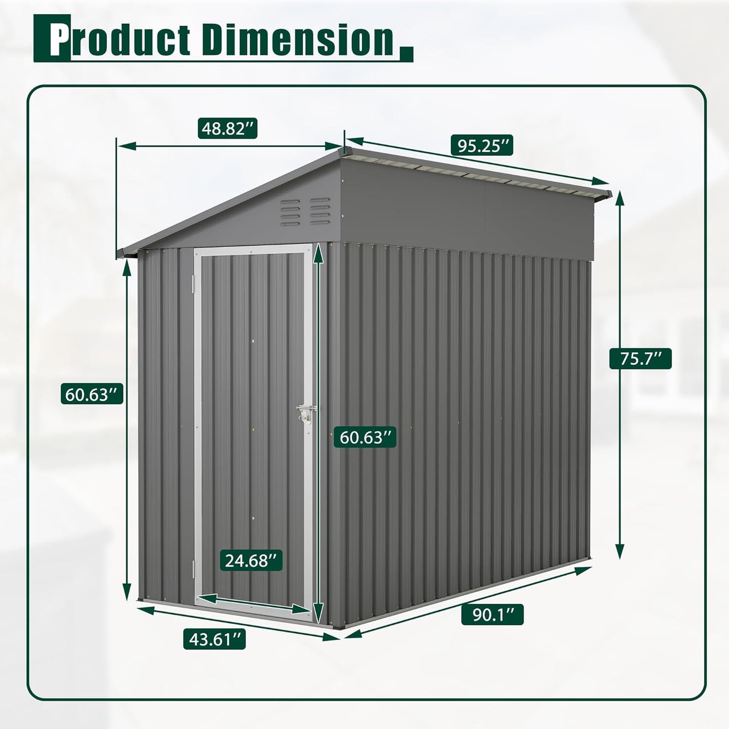 4x8 FT Outdoor Storage Shed,Lean to Metal Shed W/Floor Included,Garden Storage Shed W/Lockable Door,All Weather Waterproof Tool House W/ 2 Air Vents,for Backyard,Patio,Lawn,Garden,Gray