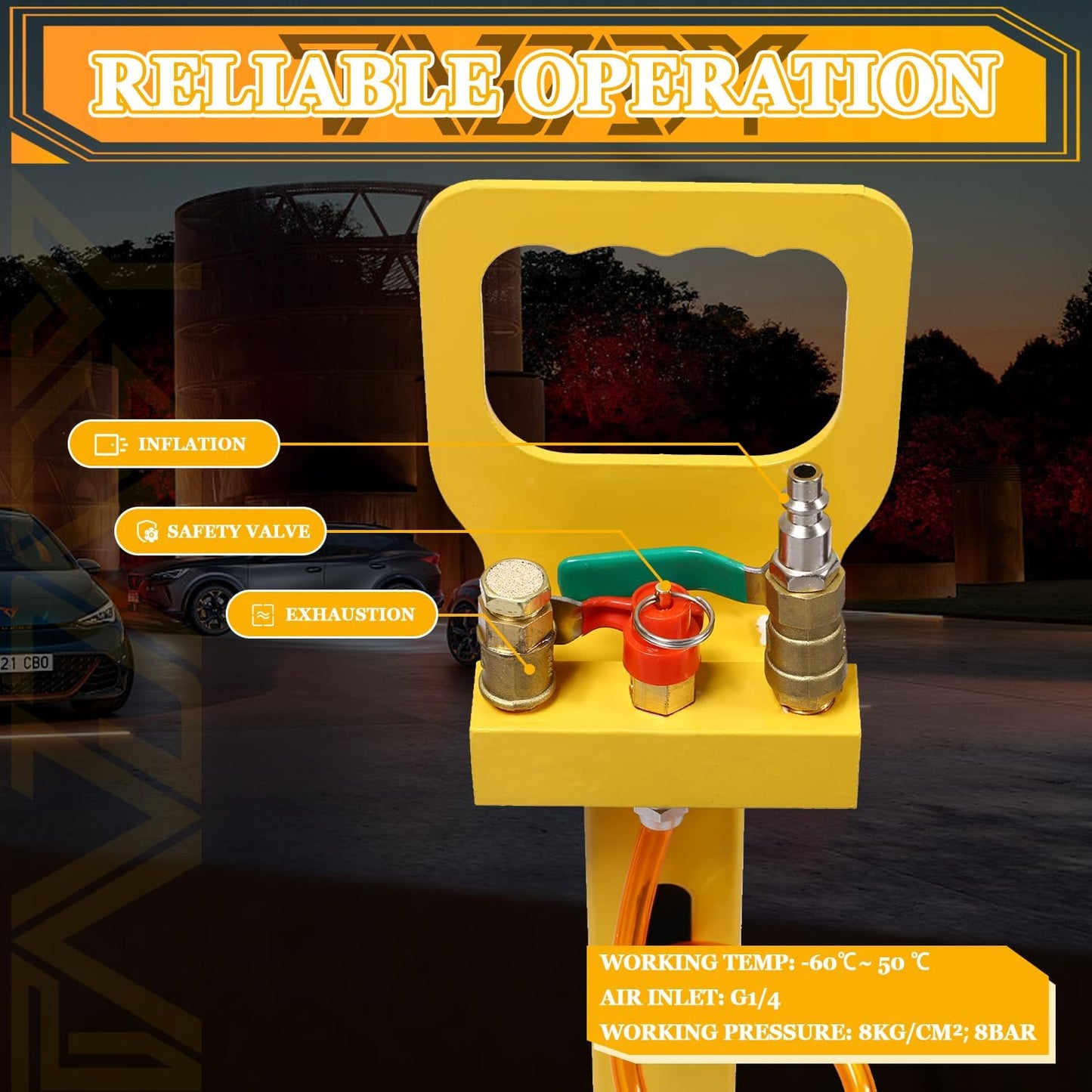 3T Triple Bag Air Jack 6600lbs Pneumatic Jack 3s Fast Lift Up 16in Airbag Jack with Adjustable Long Handle Heavy Duty Triple Air Bag Jack Lift for Cars Garage (Yellow)