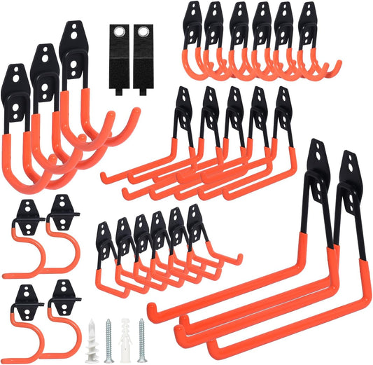 28 Pack Steel Heavy Duty Garage Hooks Storage Hooks with Anti-Slip Coating, Utility Garage Wall Mount Hanger and Organizer for Bikes, Ladder, Rope, Broom, Shovel and Garden Power Tools (28, Orange)