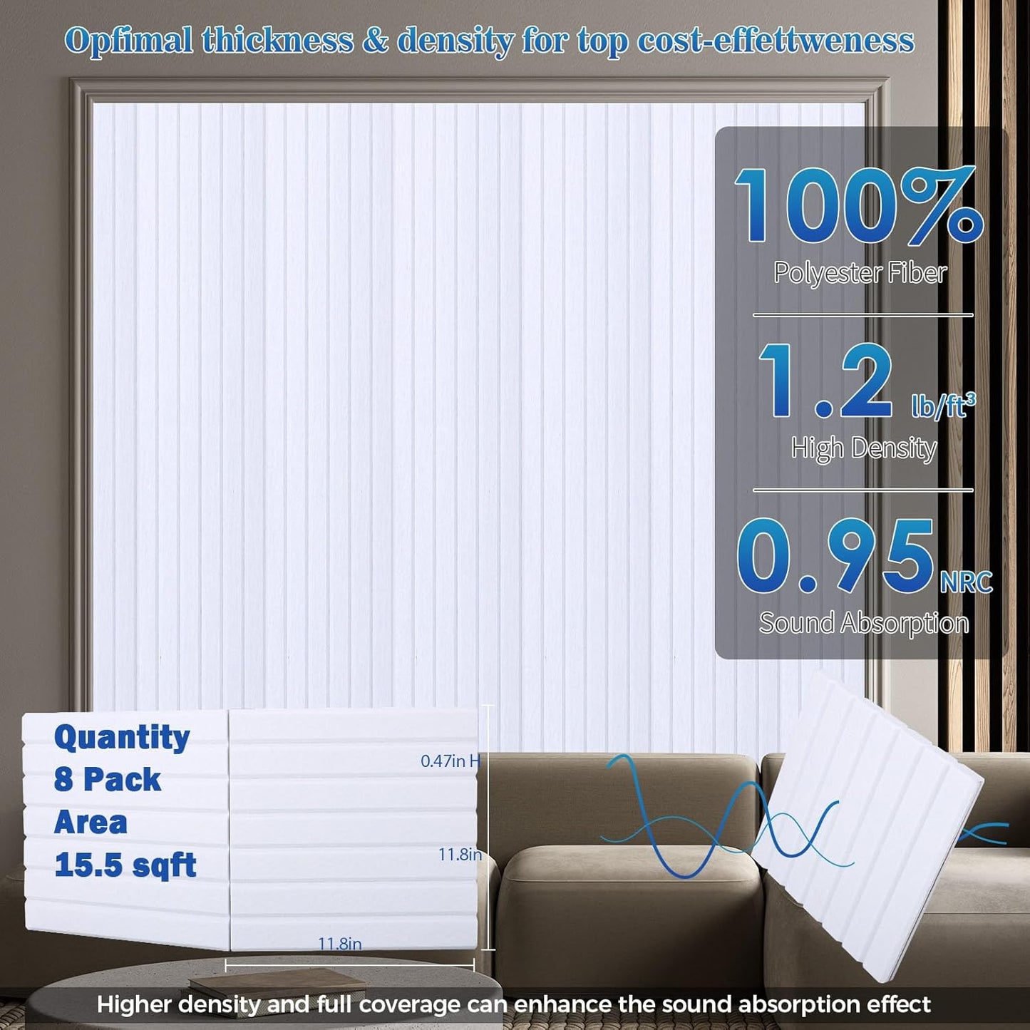 16 Pack Large Fold Soundproof Wall Panels,12x 12 x 0.47 in Sound Proof Foam Panels for Walls, 1.2lb/ft³ High Density, Thicker 0.47in, Acoustic Panels, Sound Dampening Panels White