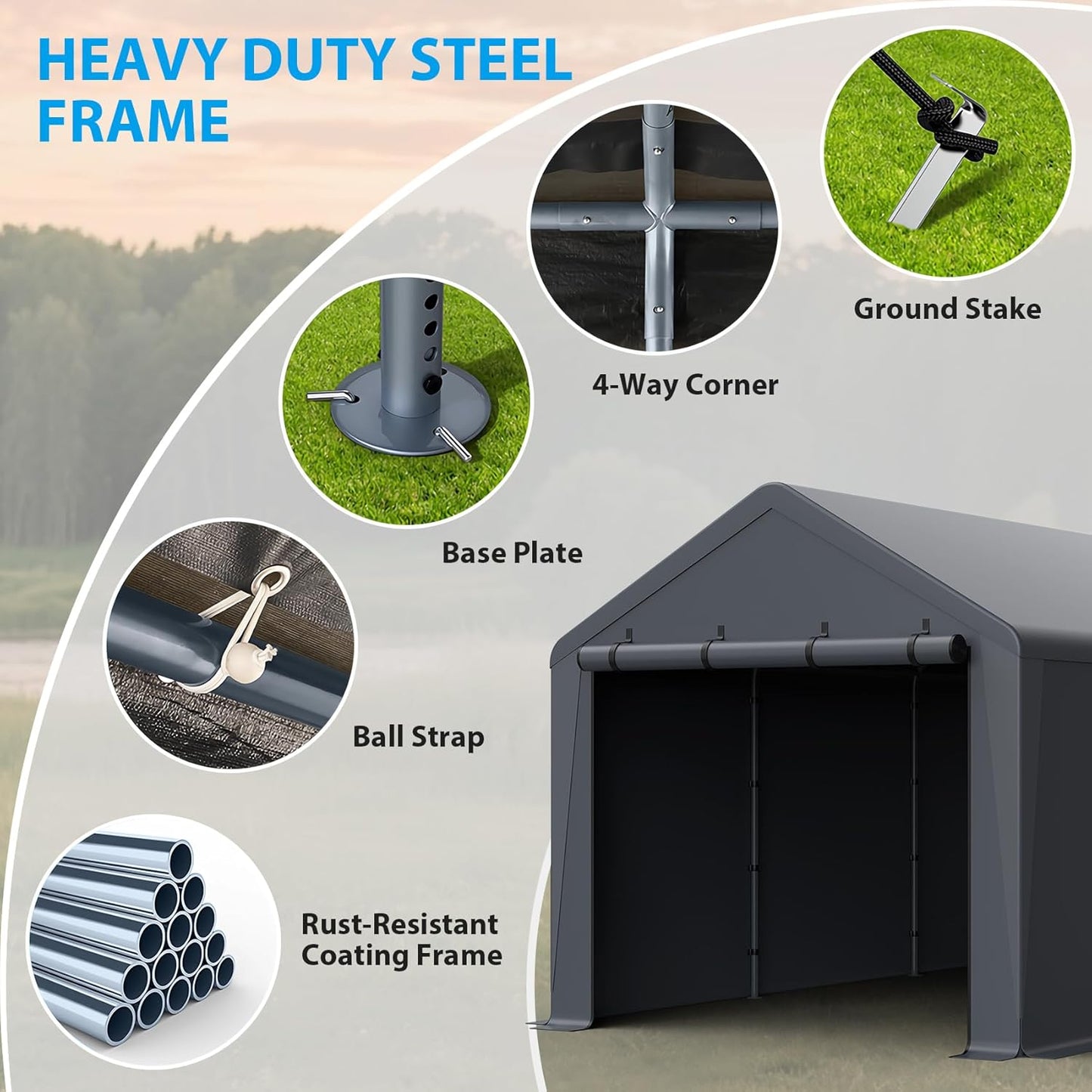 10x20FT Heavy Duty Portable Carport - All-Weather Enclosed Shelter for Cars, Trucks, SUVs & Boats, Waterproof & UV-Resistant Canopy with Removable Sidewalls, Doors, Ground Stakes (Gray)