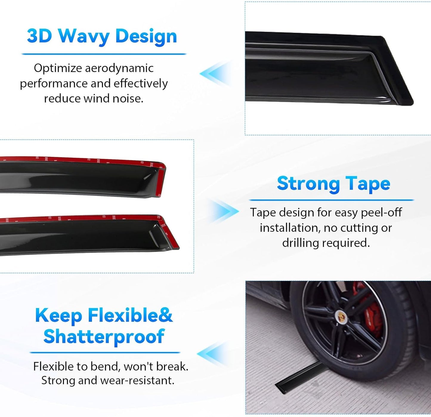 4pcs Front+Rear Smoke Tint Sun/Rain Guard Outside Mount Tape-On Vent Window Visors Compatible with 07-13 MDX