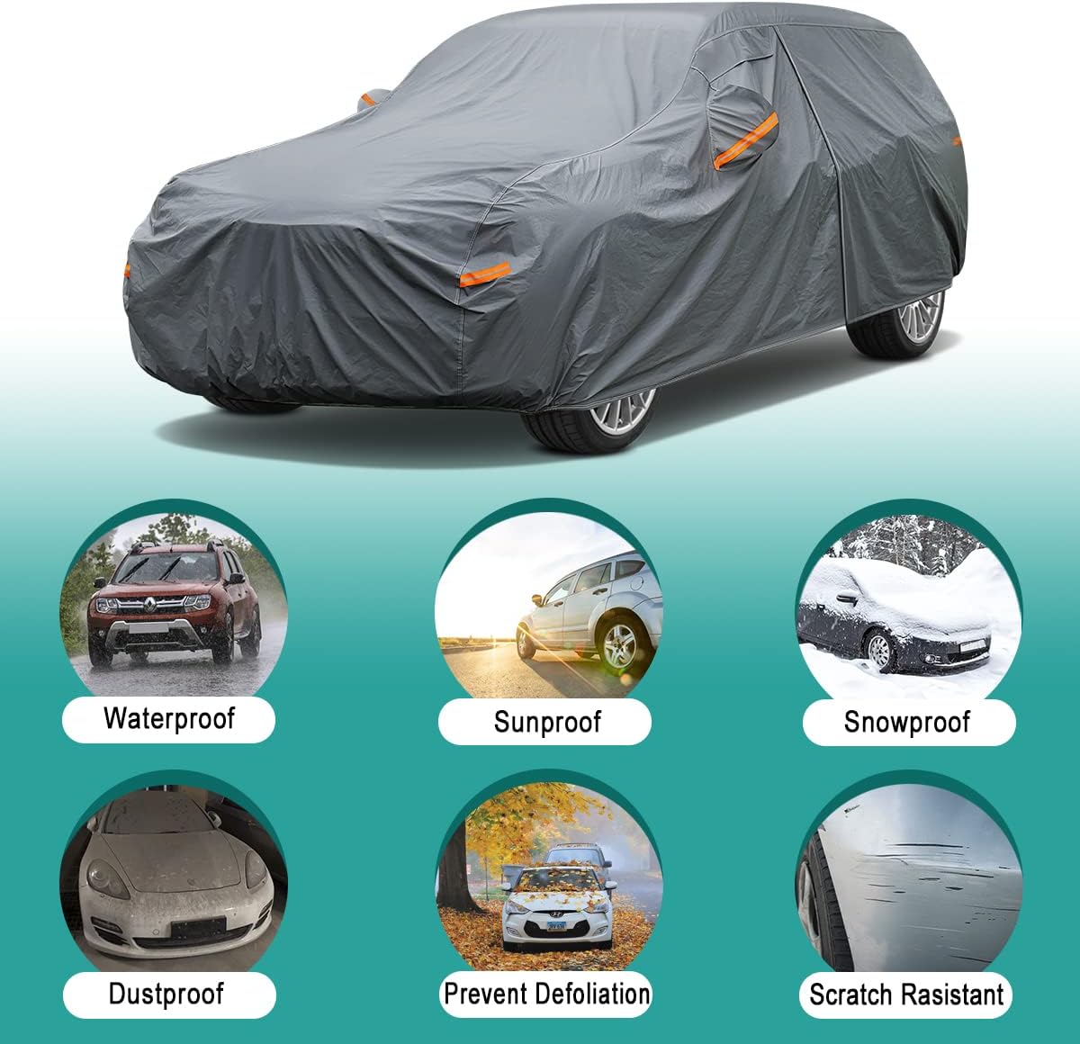 16 Layers SUV Car Cover Waterproof All Weather Heavy Duty, Universal Fit Subaru CrossTrek, Audi Q3, Kia Soul/Seltos, Honda Element, Hyundai Kona, Nissan Kicks, Toyota CHR, vw Taos etc.