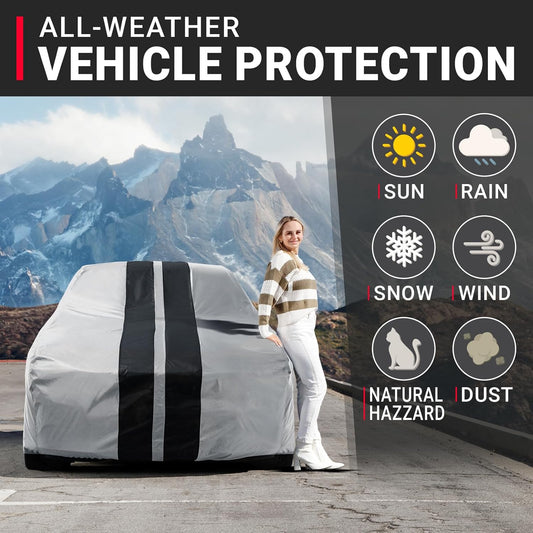 iCarCover Custom Car Cover for Pontiac Grand Prix (1973-1977) Waterproof All-Weather Rain Snow UV Sun Protector Full Exterior Indoor Outdoor Car Cover (Stripe - Gray/Black)