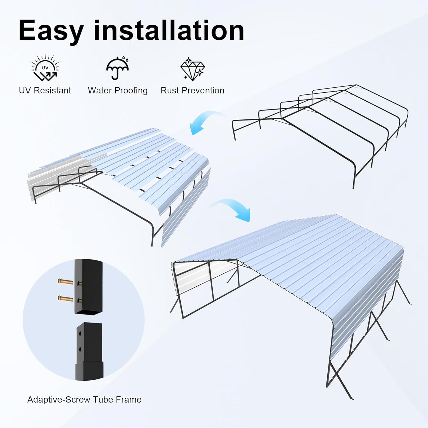 20x20 Metal Carports Heavy Duty for 2 Cars Garage,Car Tent Garage with Galvanized Metal Roof,Outdoor Garage Shelter for Car, SUV, Truck and Boats, Grey All Weather