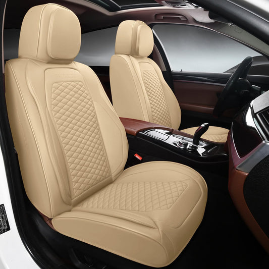 2 Packs Car Seat Covers Leather Car Seat Covers Universal Seat Covers for Car, SUV,Truck (Beige)