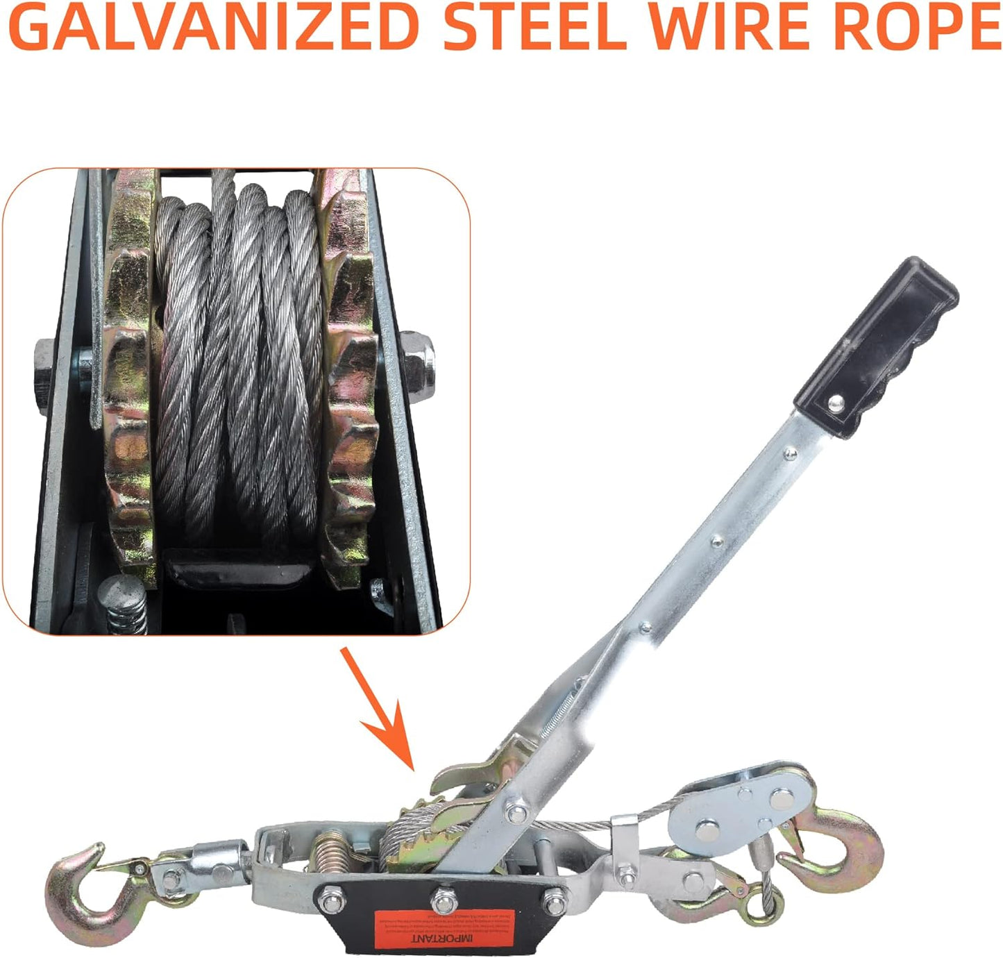 5 Ton Heavy Duty 3 Hook Steel Cable Dual Gear Power Puller Come Along Chain Winch Ratchet Tool, Automotive Hoist Hand Winch Cable Puller Stretcher Lift