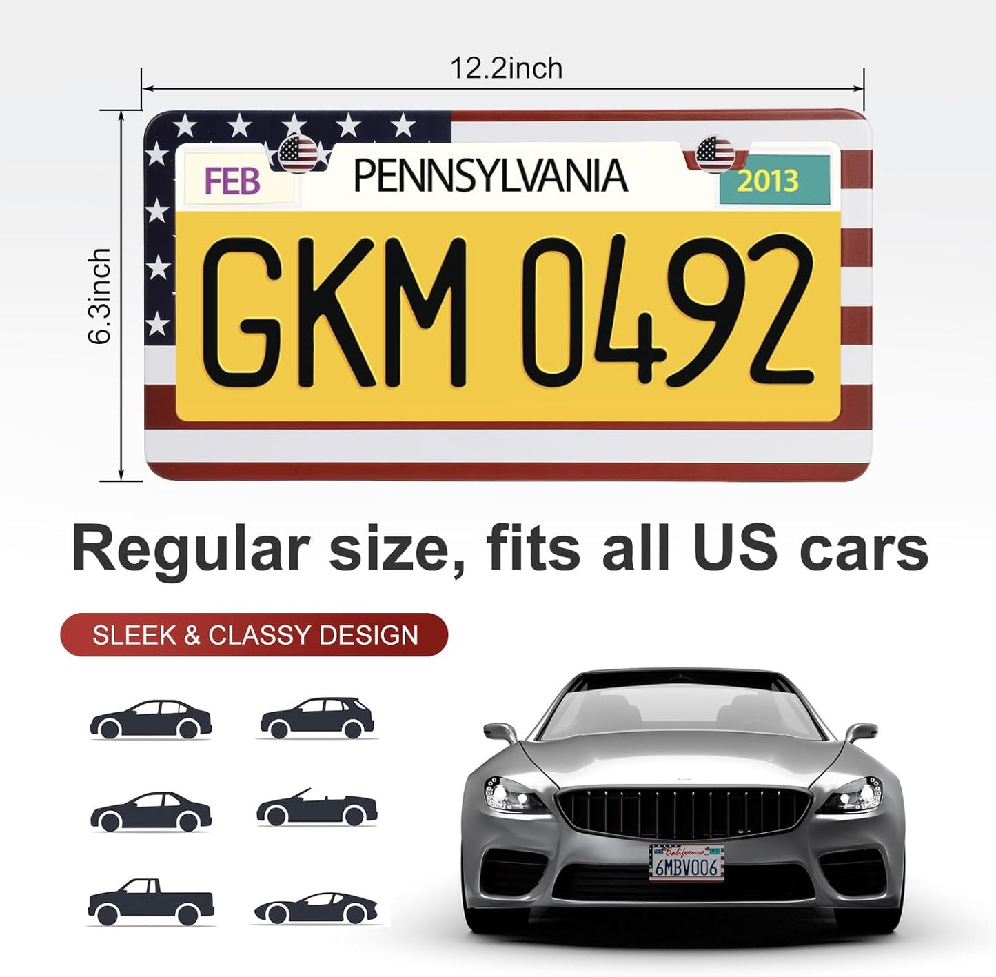 2 Pack License Plate Frames, Stainless Steel Car License Plate Cover Car Accessories with Screw Caps (Red and Blue)