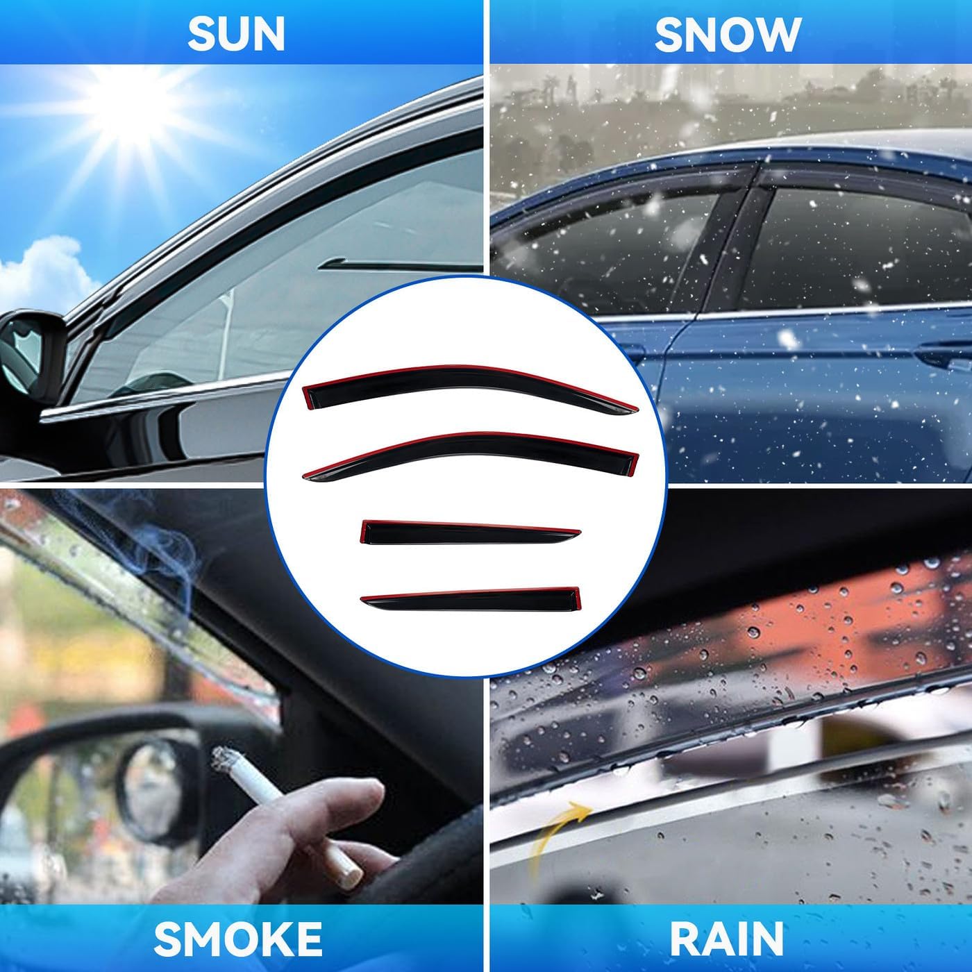 4pcs Front+Rear Smoke Tint Sun/Rain Guard Compatible with 2018 2019 2020 2021 2022 Toyota C-HR CHR Outside Mount Tape-On Vent Window Visors