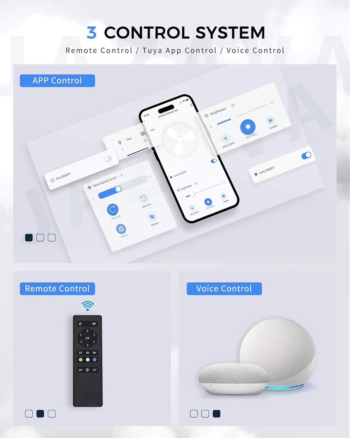 72 Inch White & Gold Ceiling Fan,Smart Ceiling Fan with Voice Control,Large Ceiling Fan With 8 Aluminium Metal Blades,CF04BGW-72