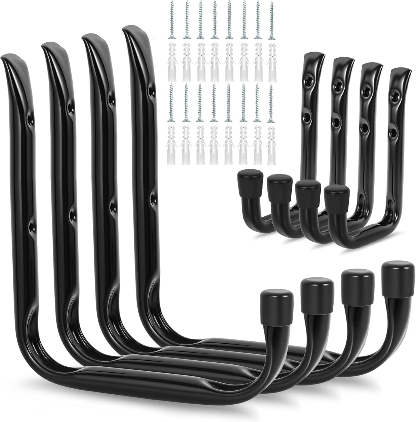 8-Pack Heavy Duty Garage Hooks for Hanging 50 lbs, 8” & 3.5” J Utility Hooks for Garage, Large Metal,Heavy Duty, Black