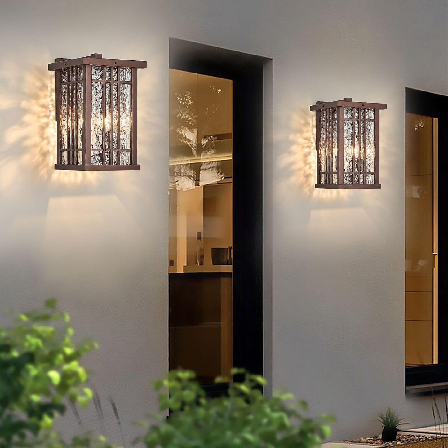 2-Light Outdoor Wall Light E26 Base Metal Frame - Brown Exterior Waterproof Lanterns with Clear Glass,Porch Wall Mount Lighting for Garage, Patio(Bulb not Included)
