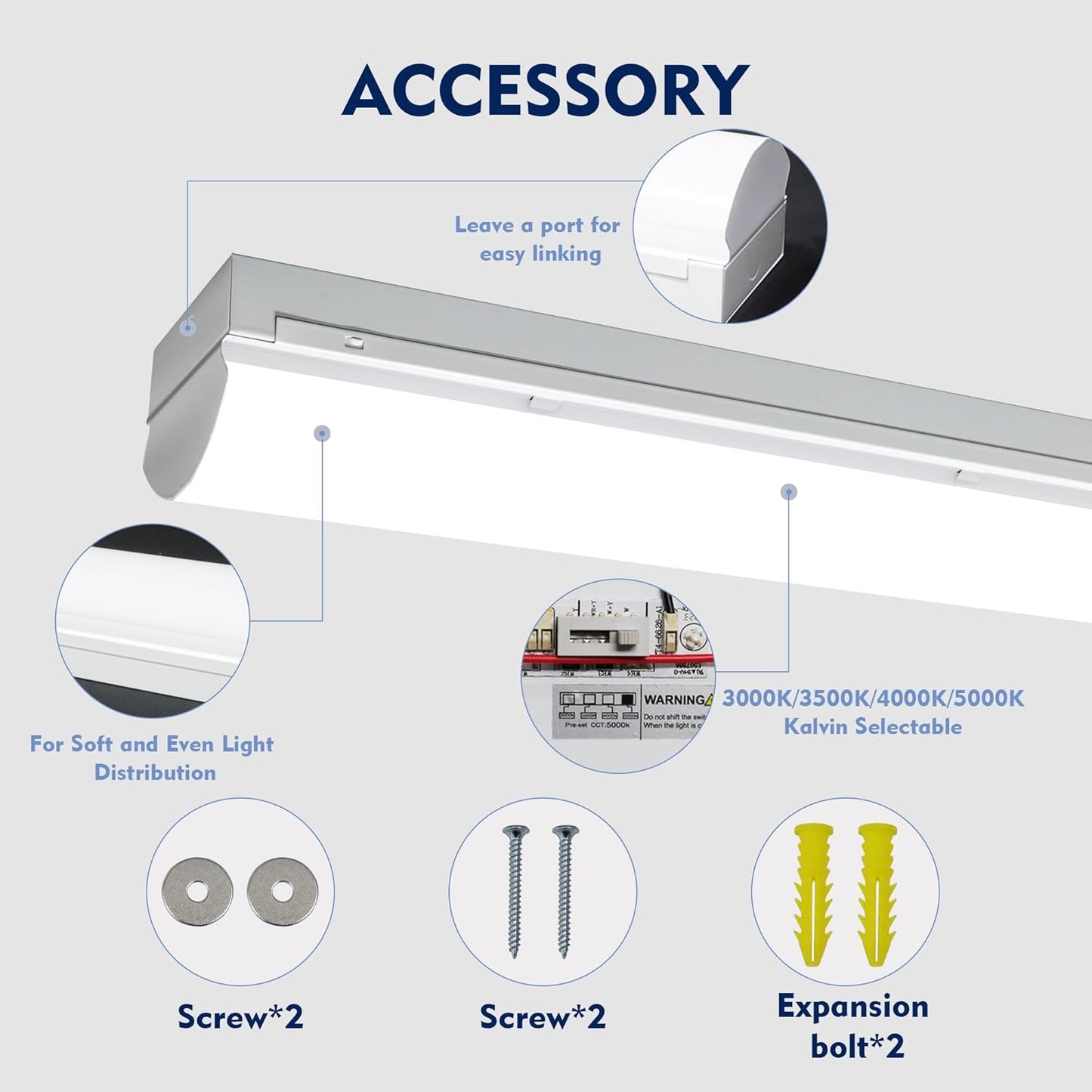 4PK 8FT LED Shop Light，Led Garage Ceiling Lights, LED Workbench Light，LED Wraparound Light Fixture,Suface Mount,Office Ceiling Light for Garage, Office, Kitchen