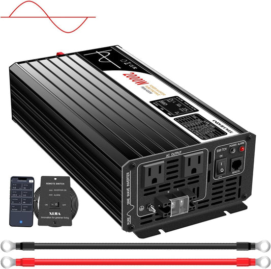 2000W (Peak Power 4000W) Pure Sine Wave dc to ac Inverter Remote Switch DC 24V to AC 120V 60HZ Solar Converter for Home car&Yacht (DC24V (Range 20V-30V) 2000W)