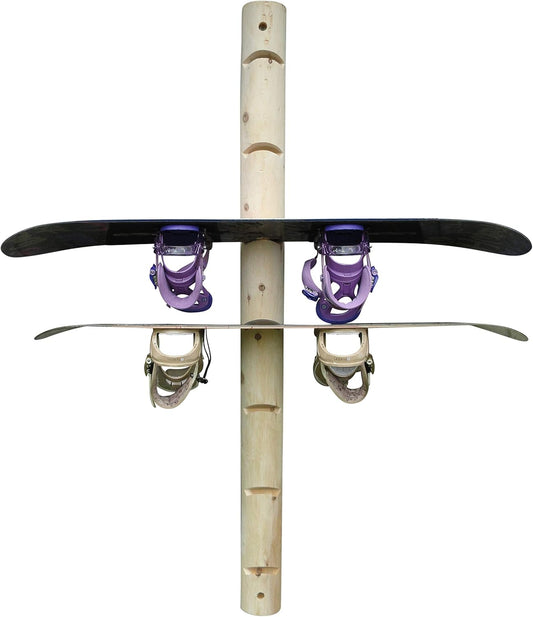 7-Place Wall-Mounted Snowboard Log Rack, Wakeboard Racks, Skateboard Holder Wall Mount, Vertical Snowboard Wall Mount Sport Storage for Garage, Skateboard Rack Walls, Wood Storage Racks - Unfinished
