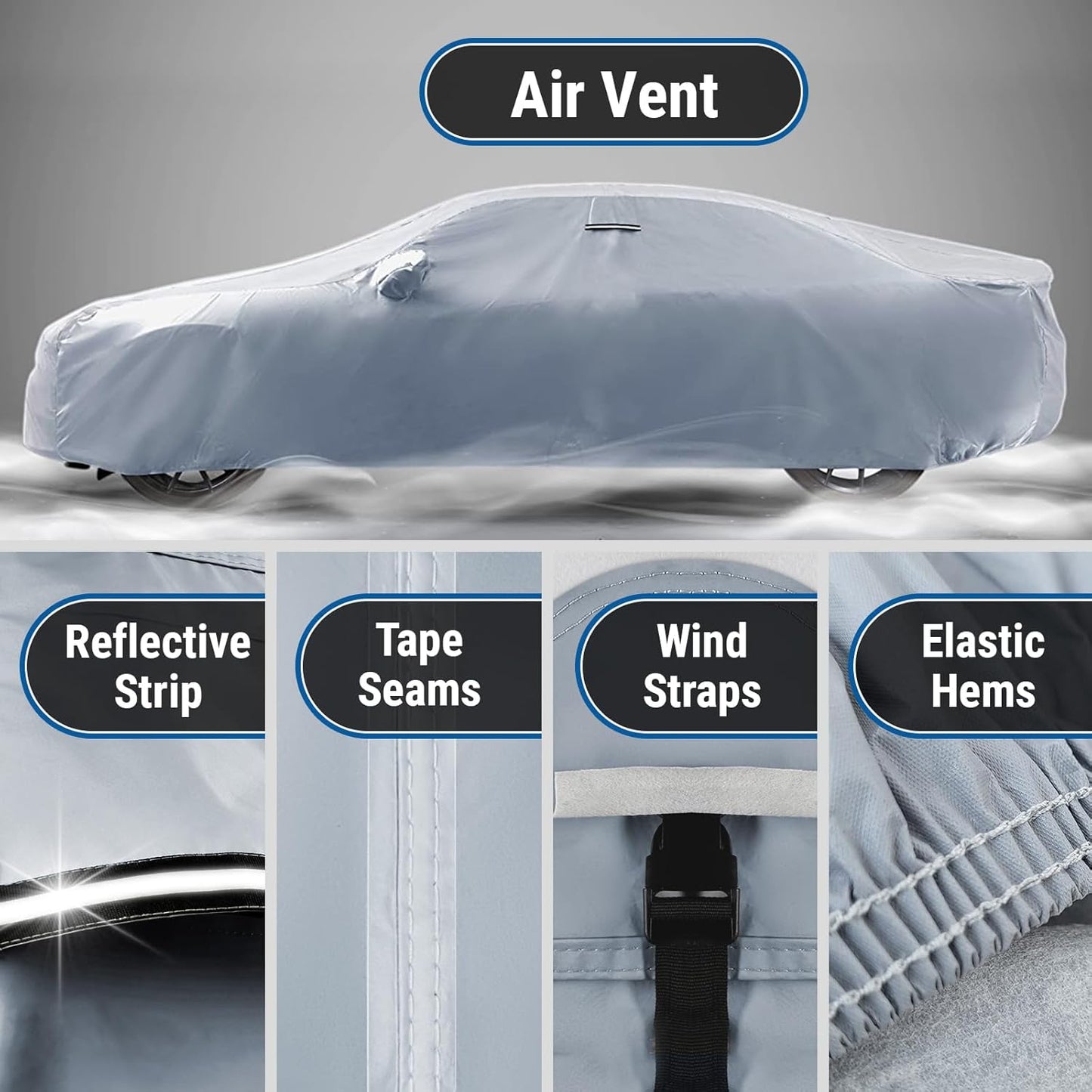 iCarCover Custom Car Cover for Pontiac Tempest (1987-1991) Waterproof All-Weather Rain Snow UV Sun Protector Full Exterior Indoor Outdoor Car Cover (Stripe - Gray/Black)