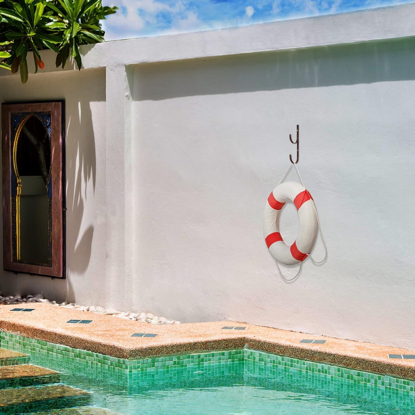 6 Pieces Pool Pole Hook Hanger Swimming Metal Brackets Pool Hook with 12 Pieces Screws for Telescopic Poles, Skimmers, Leaf Rakes, Net, Brush, Vacuum Hose, Garden and Pool Accessories (Coffee Color)