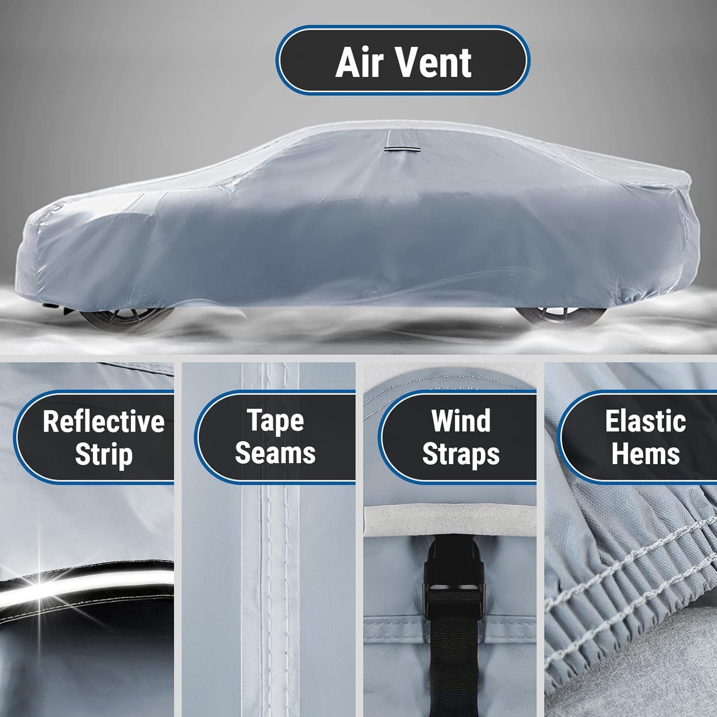 iCarCover Custom Car Cover for Pontiac Tempest 4-Door (1964-1967) Waterproof All-Weather Rain Snow UV Sun Protector Full Exterior Indoor Outdoor Car Cover (Stripe - Gray/Black)