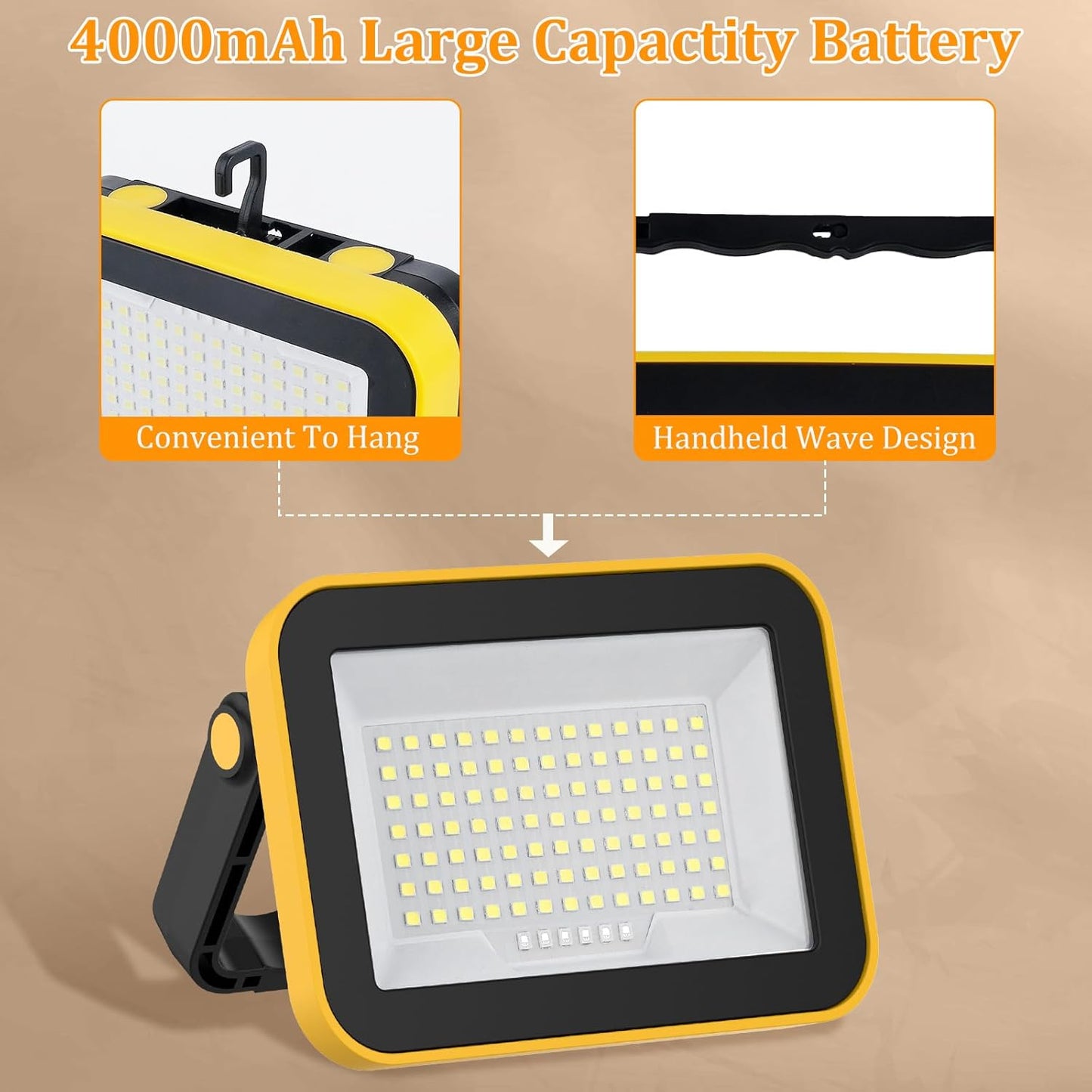 4 Pack Work Light Portable SMD LED Super Bright Rechargeable Flood Light Working Lamp Stand USB Cordless Battery Powered Worklight Tool for Outdoor Camping