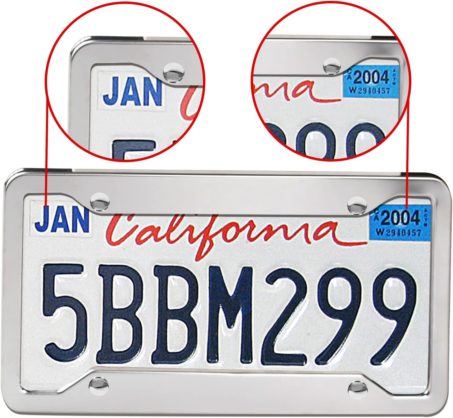 2 Pcs 4 Holes Stainless Steel License Plate Frame，Car License Plate Holder Bracket with Mount Hardware ，Screw， Caps Cover Set Car Accessories