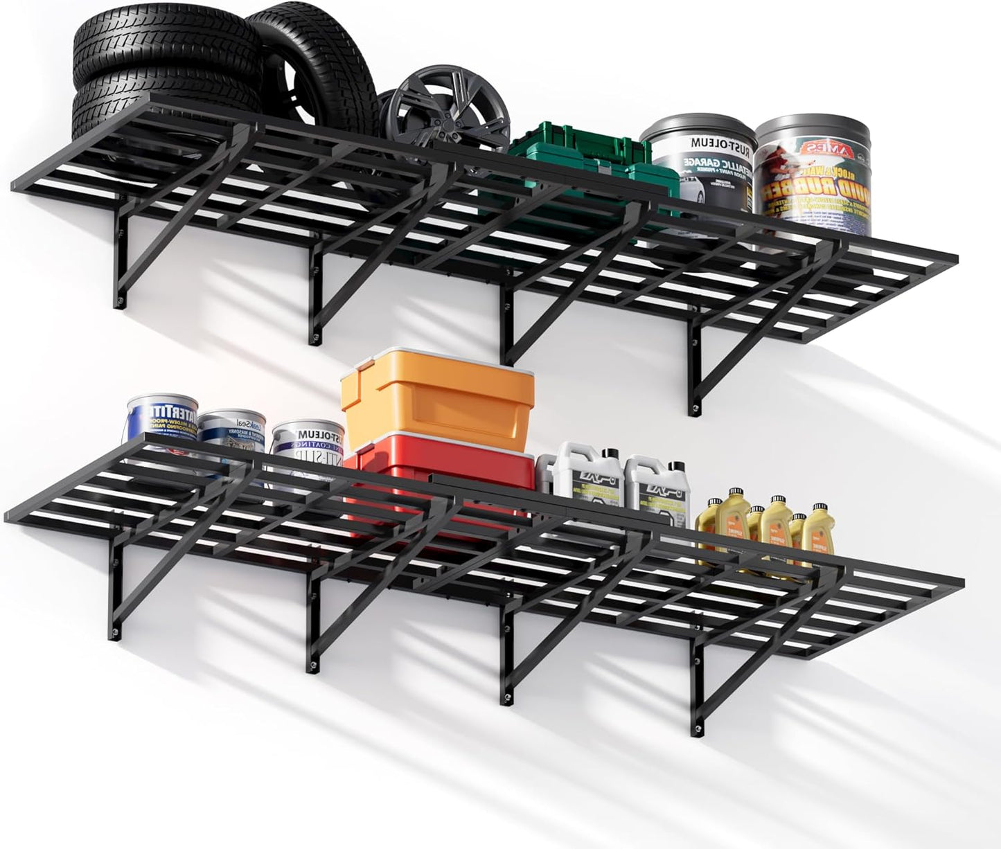 2-Pack 2x6 Ft Garage Wall Shelving Garage Shelving Wall Mounted Garage Wall Shelf 2000lbs Weight Capacityheavy Duty Wall Shelves Black
