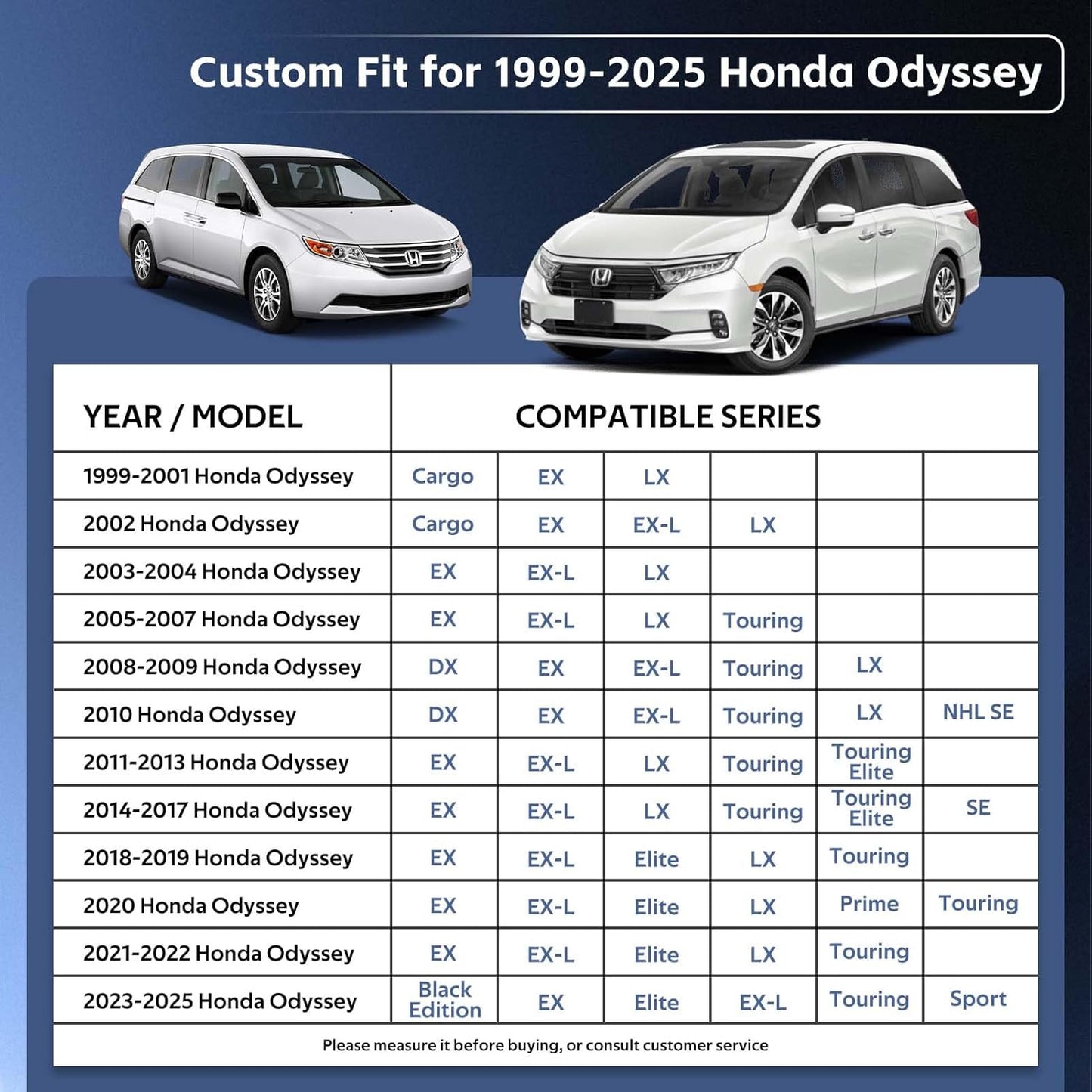 10 Layers Minivan Car Cover Custom Fit for Honda Odyssey (1999-2024) Waterproof All Weather for Automobiles, Outdoor Full Cover Sun UV Rain Protection with Cotton.Black