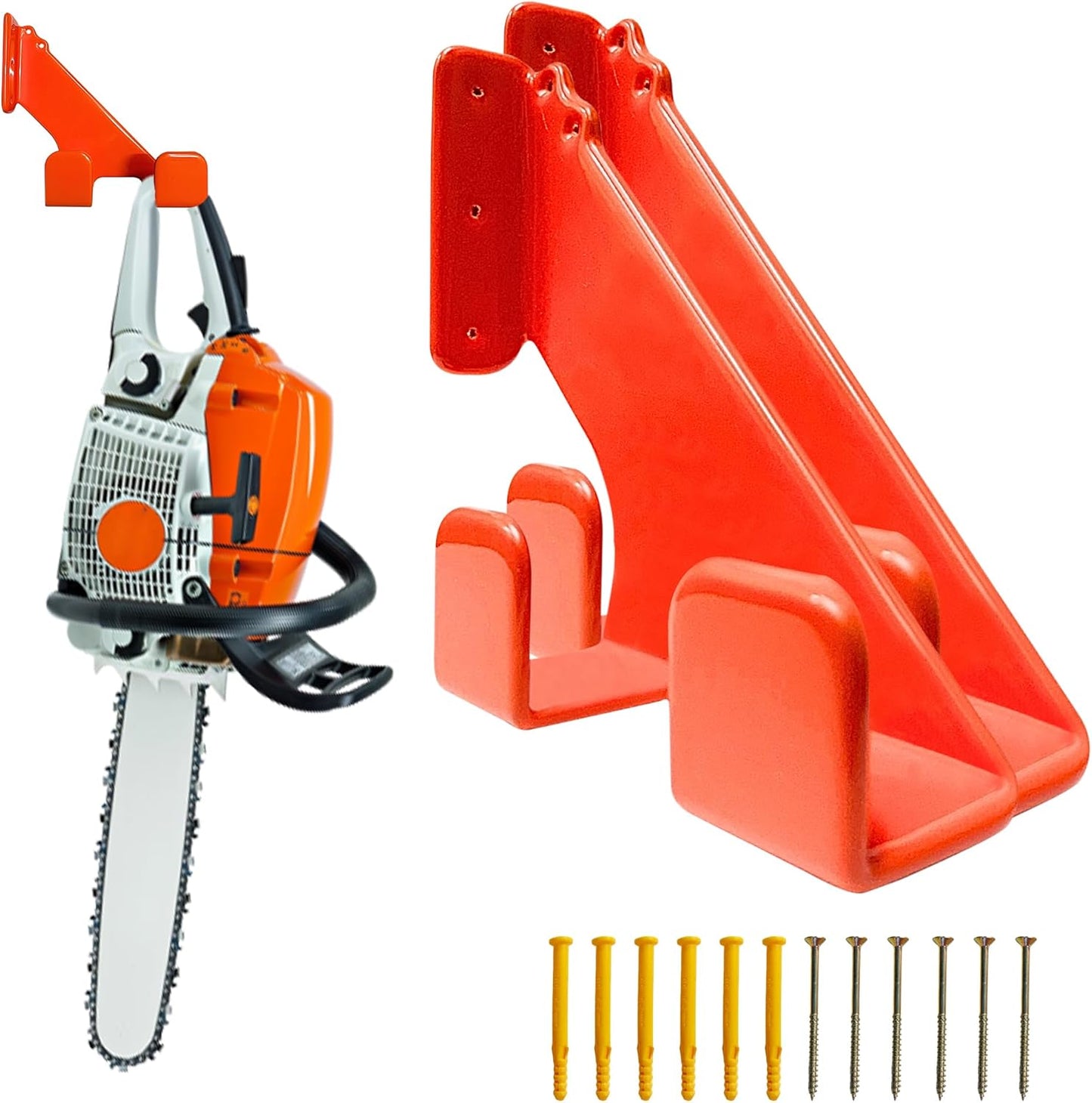 2 Pack Heavy Duty Chainsaw Wall Mount Holder – Chainsaw Hanger Rack for Garage Organization – 150lbs Capacity, Anti-Scratch Pads, 10 Gauge Steel, Storage for Chainsaw Accessories and Tools
