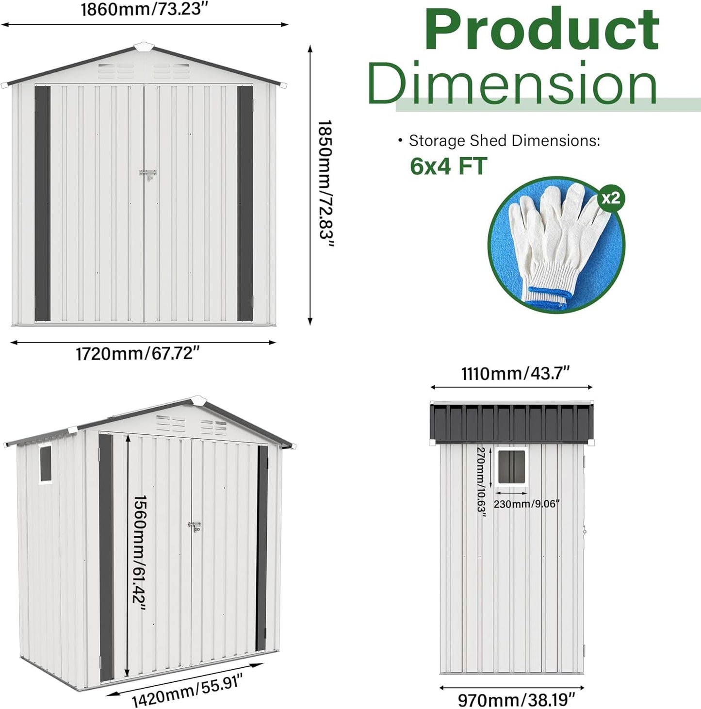 6X3.5 FT Outdoor Storage Shed with Window, Metal Garden Sheds w/Lockable Door and Vents, Waterproof Steel Tool House for Backyard, Patio, Lawn, Sundries & Utility Storage, White