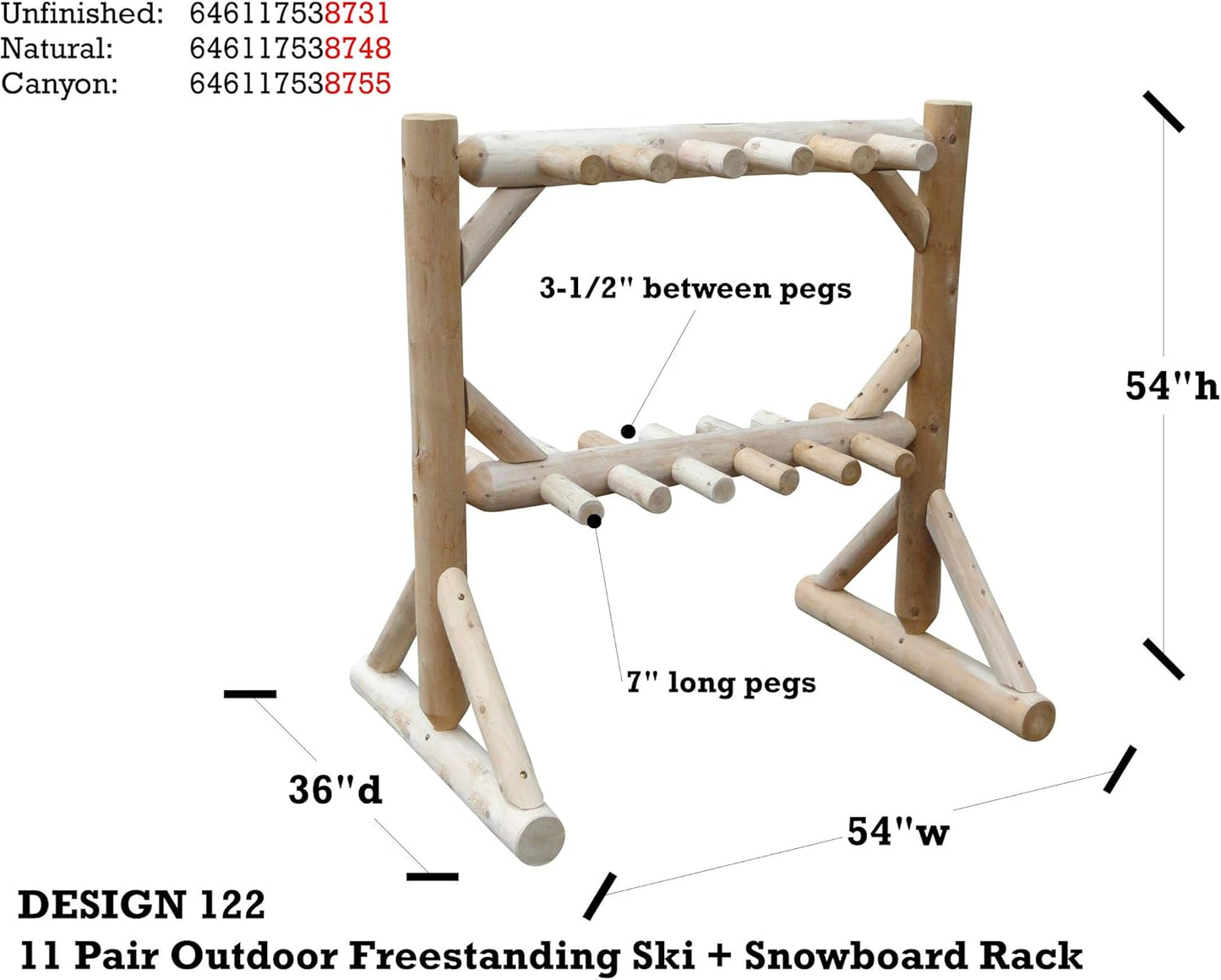 11-Place Freestanding Log Ski Rack Holder, Indoor & Outdoor Snowboard Racks, Standing Storage, Garage Racks for Snow Skis, Durable Snowboard Rack Garage Storage Organizer - Natural