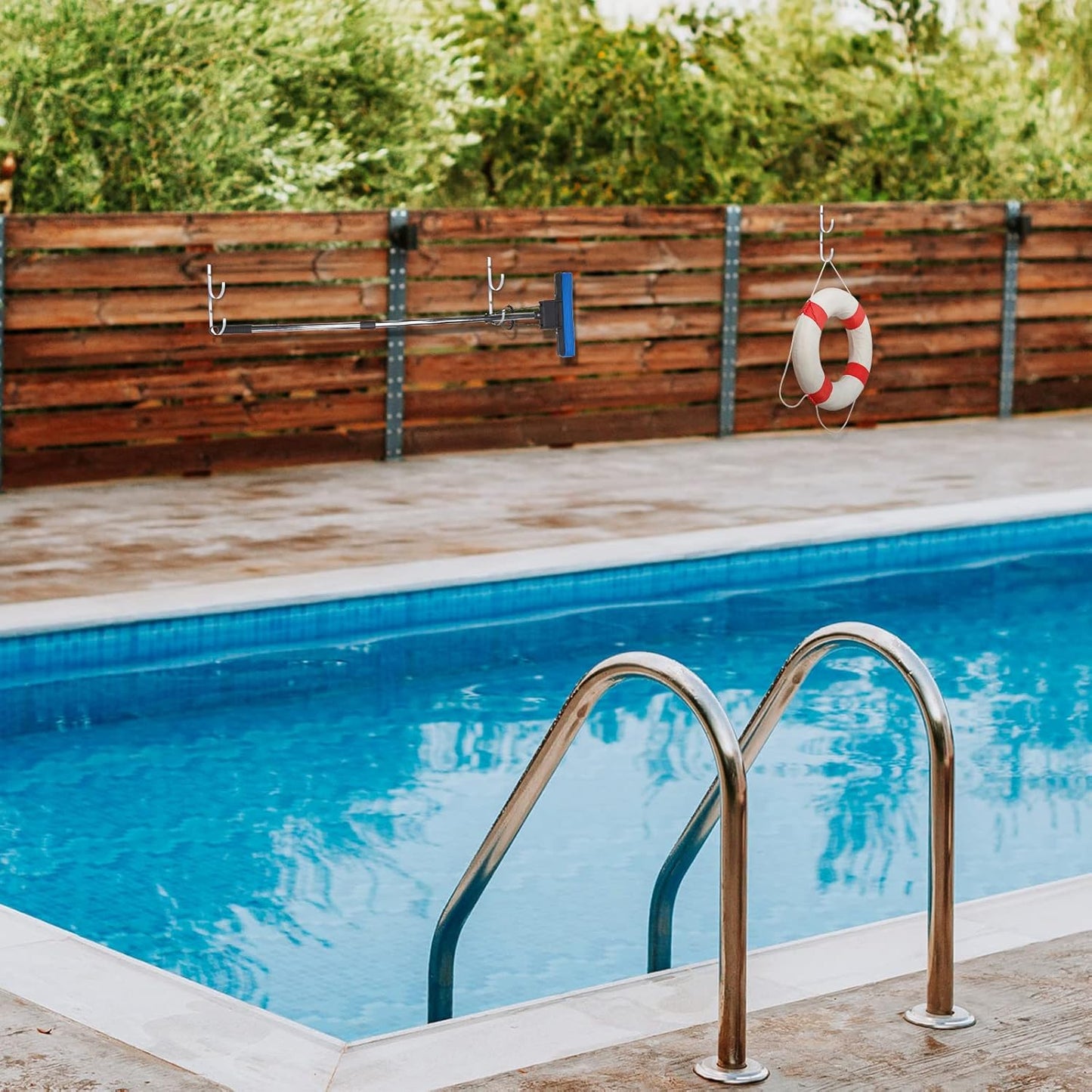 6 Pieces Pool Pole Hook Hanger Swimming Metal Brackets Pool Hook with 12 Pieces Screws for Telescopic Poles, Skimmers, Leaf Rakes, Net, Brush, Vacuum Hose, Garden and Pool Accessories (White)