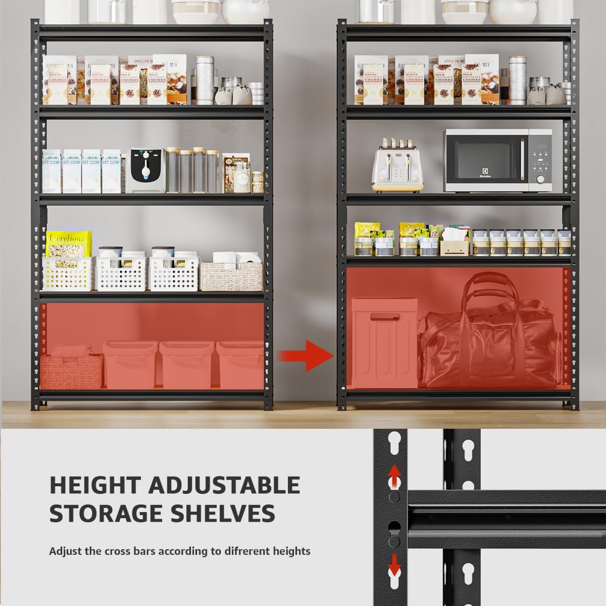 5-Tier Adjustable Metal Storage Shelves Heavy Duty Garage Shelving, 72" H x 36" W x 16" D Shelving Unit Rack for Kitchen, Classroom, Dormitory, Basement & Warehouse