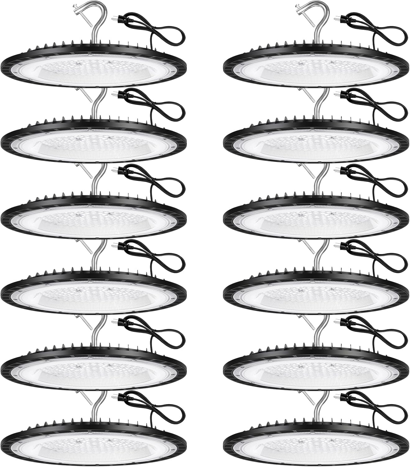 12 Pack 240W UFO LED High Bay Lights,120VAC IP66 Waterproof,40000LM 5000K Daylight, 1050W MH/HPS with Plug Commercial Bay Lighting for Barn,Gym,Factory,Warehouse,Shop,Workshop,Gym,Garage