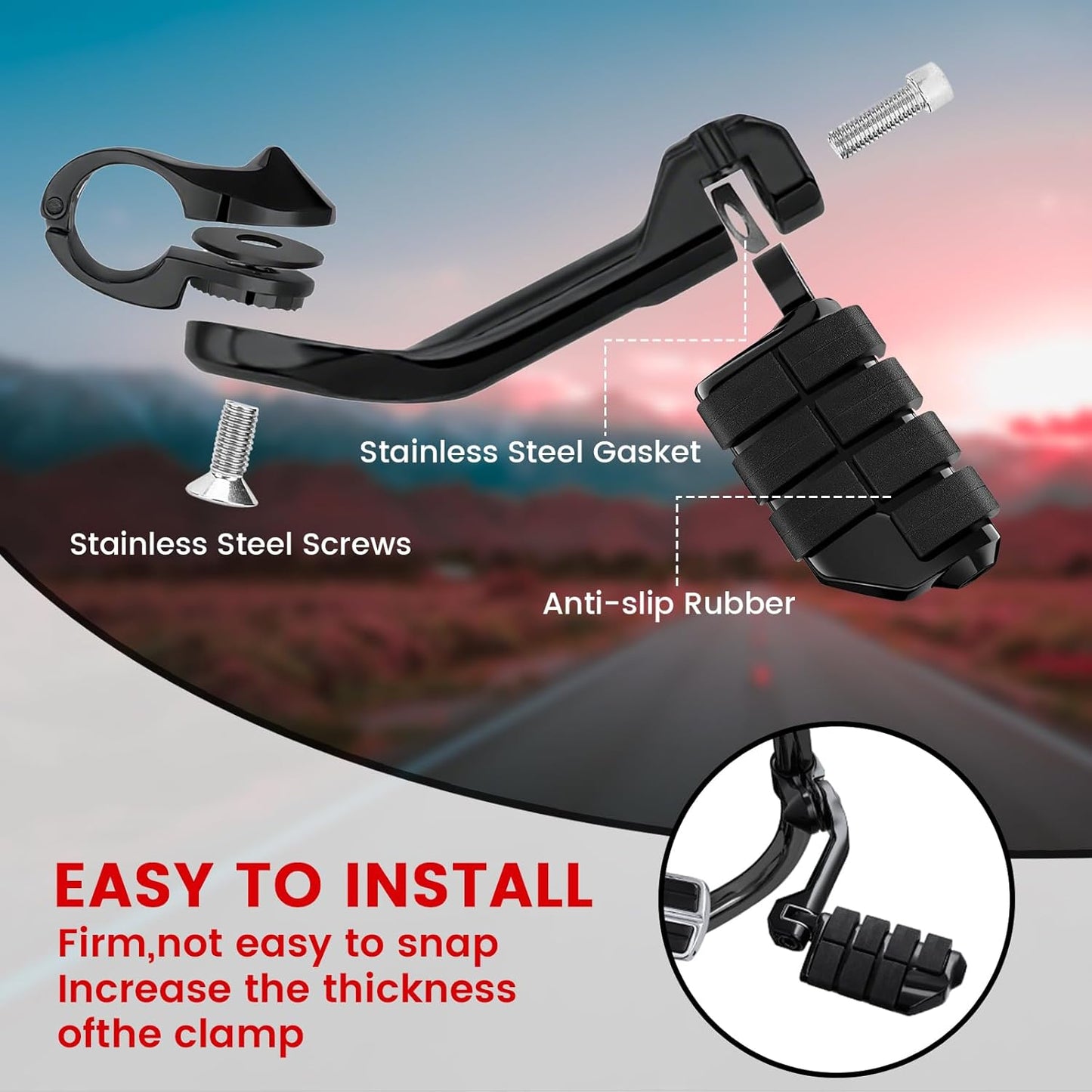 1.25" Highway Pegs Long Angled Pegs Adjustable for Harley Davidson Touring Road King Road Glide Street Glide Electra Glide Dyna Sportster Softail 1 1/4" Engine Guard Foot Peg, Black