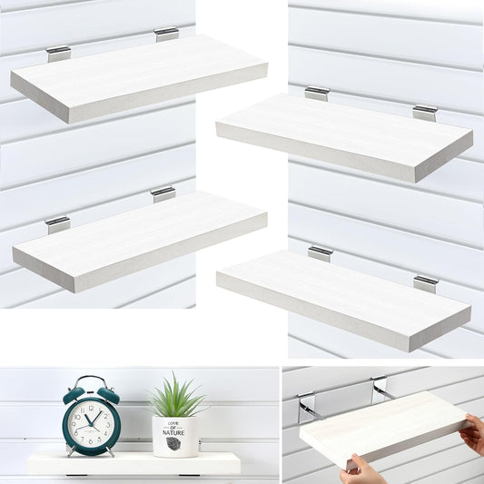 4 Pack Wooden Slatwall Shelf, 16.1" D x 6.7" W x 1.1" H Slatwall Shelves with Metal Hooks Organizer Set Mounted Accessories for Garage Home Workshop Workbench