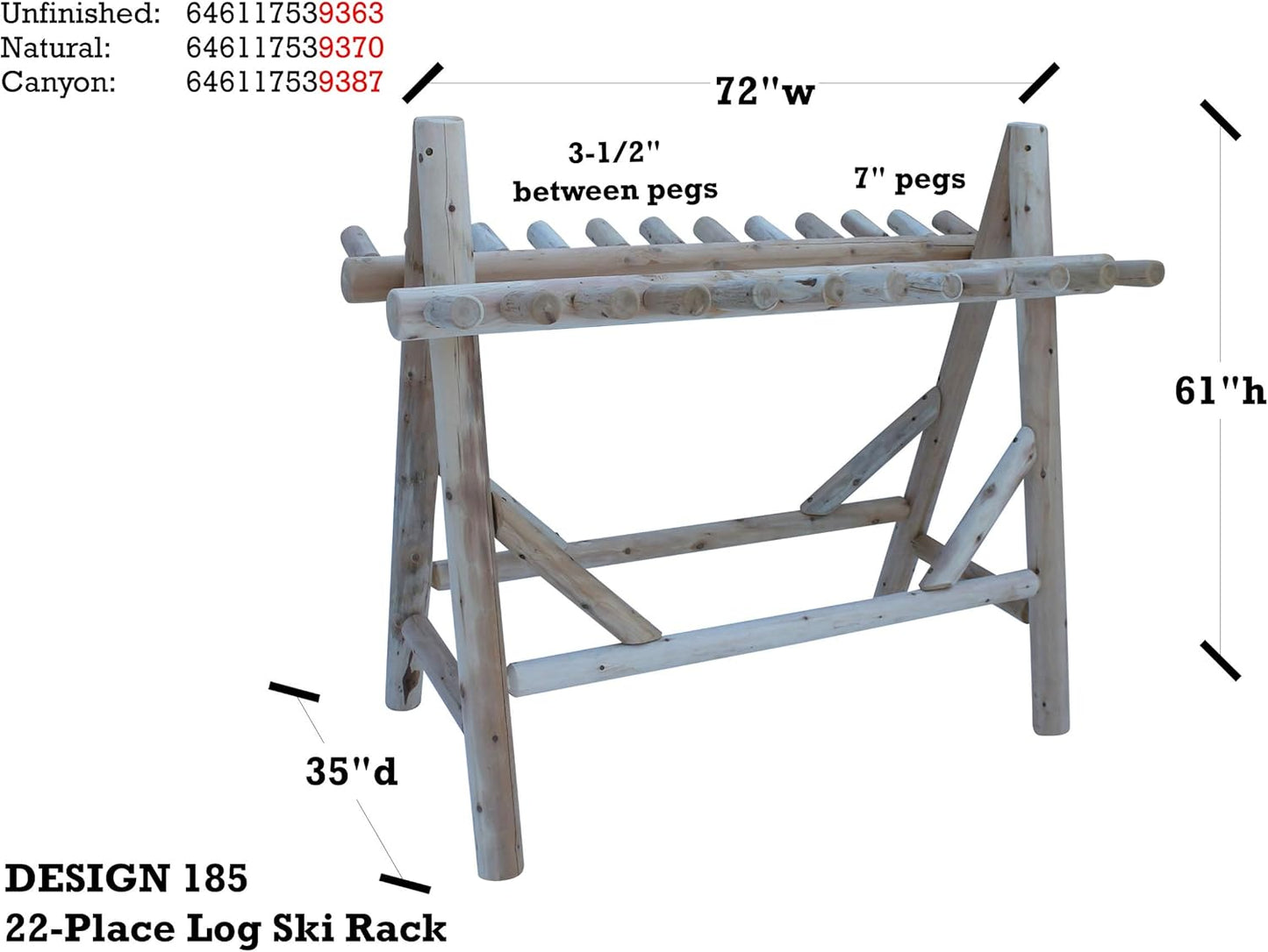22-Place Freestanding Ski Log Racks, Pole Ski Holders, Garage Racks for Organization, Pole Stands, Snowboard Rack Garage, Snow Skis Sports Storage - Natural