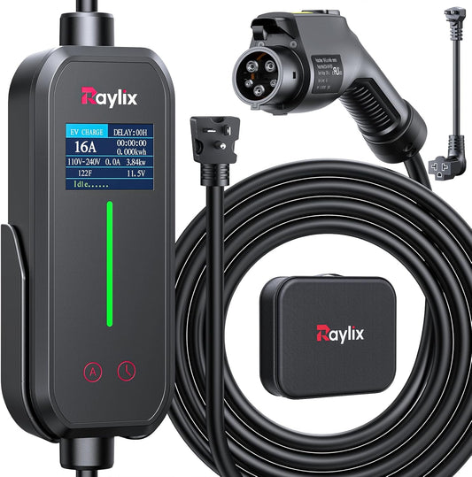 2025 Upgraded Level 1&2 Portable EV Charger, 16Amp Adjustable Current & Timer, 110V–240V, NEMA 5-15 & 6-20 Plugs, 21Ft EV Charging Cable, J1772 Electric Car Charger for All EVs/PHEVs, EV Charging Cord