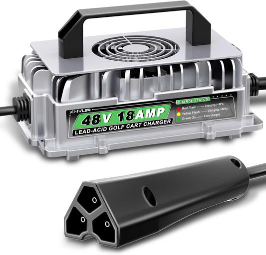 48 Volt 18 AMP Golf Cart Charger for 48 Volt EZGO RXV & TXT with 3 Pin Triangular Plug for 48V Lead Acid Battery