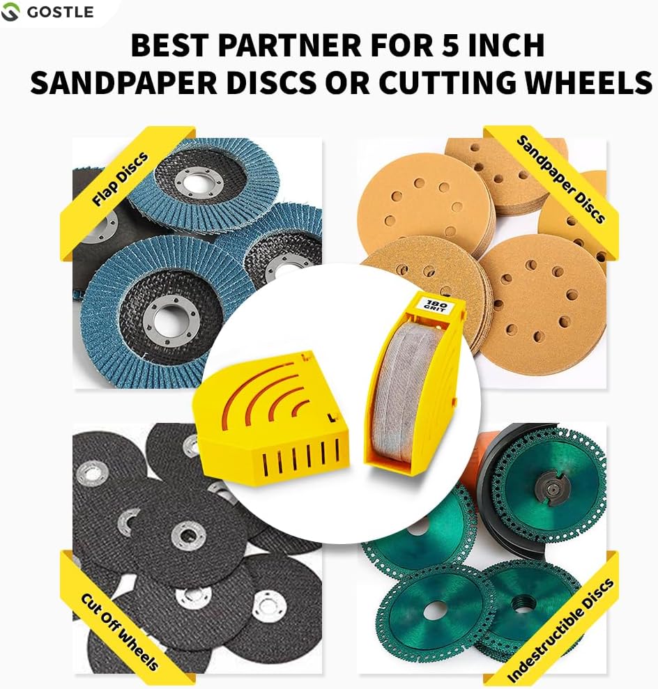 5 Inch Professional Sanding Discs Storage Bins - 6 Bins Set for Efficient Organization, Offset Snap-On Connection, Grit Classification, Space-Saving Design and Versatile Application, Yellow